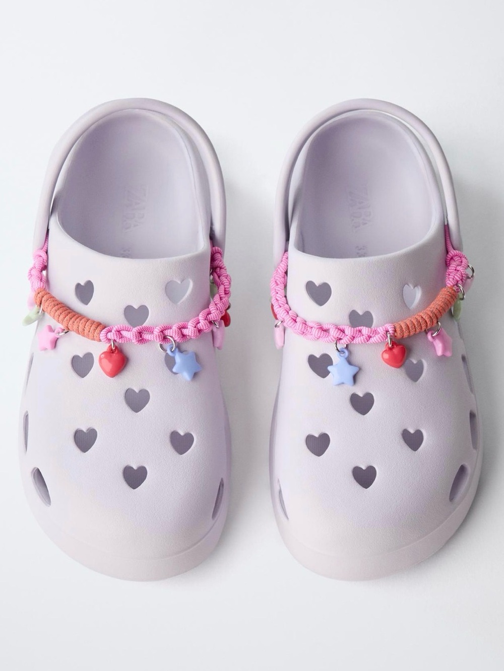 Zara Kids Lavender Heart Clogs with Pink Charm Strap